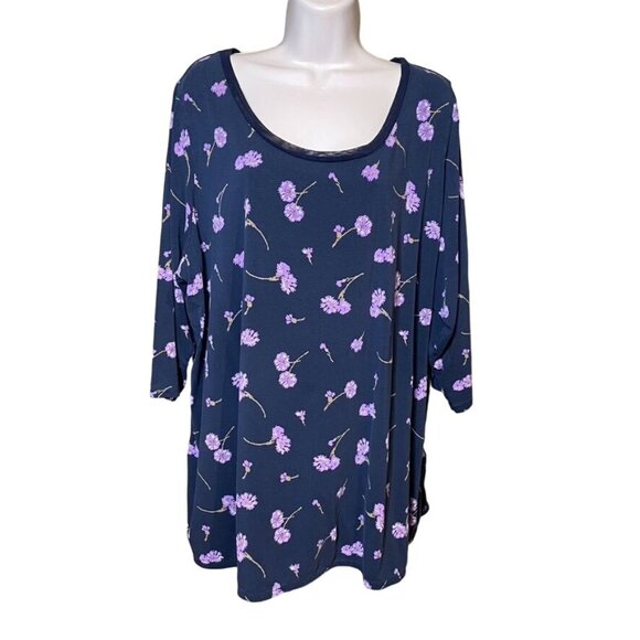 Lands End Womens Soft Floral Blouse Plus Size 3x Scoop Neck Blue u - Picture 1 of 5
